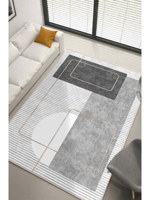Lioara Home Gri Modern Dijital Baskılı Halı – Modern, Kaymaz Taban, Salon & Oturma Odası Için Halı