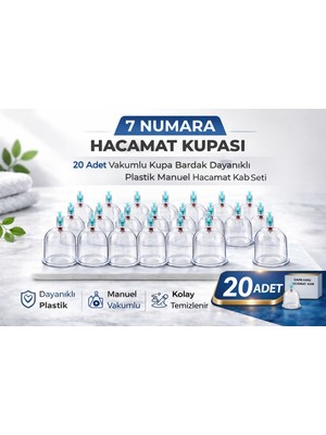 Renklime 7 Numara Hacamat Kupası 20 Adet Vakumlu Kupa Bardak Dayanıklı Plastik Manuel Hacamat Kabı Seti