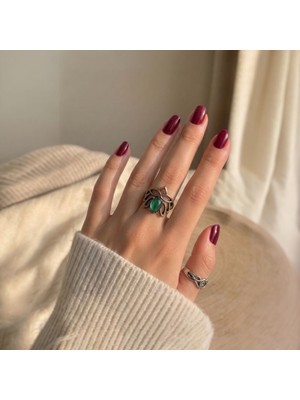 Sevil Gülgün Atelier Otantik El Yapımı  Doğal Taşlı Bronz Yüzük - Bohem Tasarım Ayarlanabilir