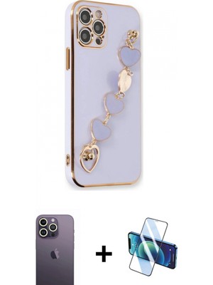 Marsilyan™- iPhone 12 Pro Kılıf Nova Işık Prime - Siyah 3D Antistatik Seramik Nano Ekran Koruyucu + Beyaz Neon Fosforlu Kamera Lens