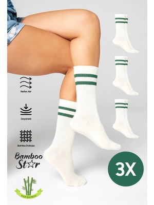 Bamboo Star Bambu Tenis Çizgili Premium Kolej Çorabı Unisex Siyah Dikişsiz Soket Çorap 3'lü Paket