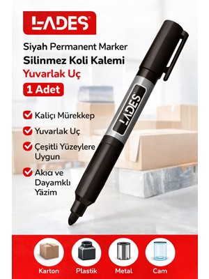 Renklime Lades Siyah Permanent Marker Silinmez Koli Kalemi Yuvarlak Uç 1 Adet