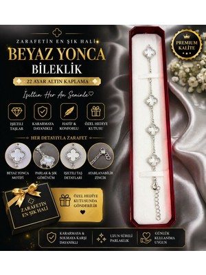 Cata 22 Ayar Altın Kaplama Beyaz Yonca Bileklik ✨ Gümüş Ton Zarafet | Kararmaya Dayanıklı | Minimal Şık Kadın Takı
