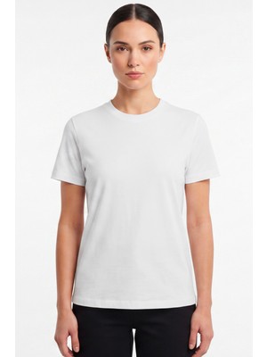 goffra Kadın Vision Bisiklet Yaka Premium Kalite Yoğun Dokulu Pamuklu T-Shirt Beyaz W101-R0220-01