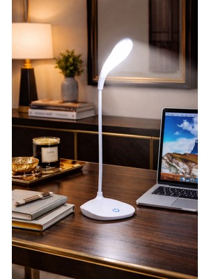 Linalp Şarjlı LED Masa Lambası Dokunmatik 3 Işık Kademeli USB Type-C Ders Çalışma Okuma Lambası Beyaz B69002412146 Masa ve Gece Lambası