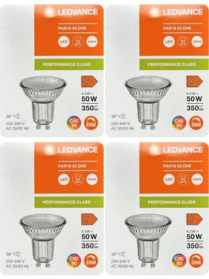 Avarson (4 Adet) Ledvance 4,5W Ilık Beyaz (4000K) Dim Edilebilir GU10 Duylu Cam Spot Ampul