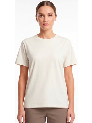 goffra Kadın Vision Bisiklet Yaka Premium Kalite Yoğun Dokulu Pamuklu T-Shirt Krem W101-R0220-02