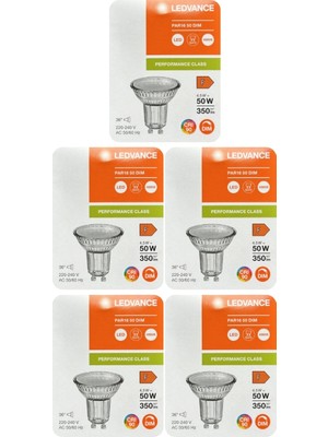 Avarson (5 Adet) Ledvance 4,5W Ilık Beyaz (4000K) Dim Edilebilir GU10 Duylu Cam Spot Ampul