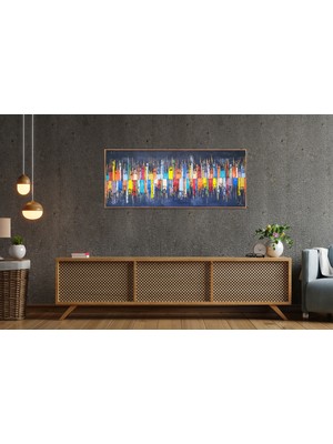 Galeri Mavi “yansımalar” Özgün Soyut Akrilik Tablo | 50X120 cm | Çerçevesiz | El Yapımı