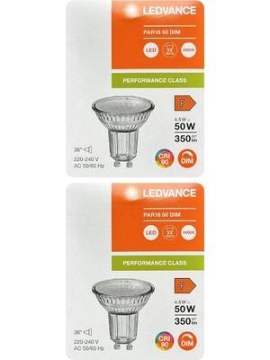Avarson (2 Adet) Ledvance 4,5W Ilık Beyaz (4000K) Dim Edilebilir GU10 Duylu Cam Spot Ampul
