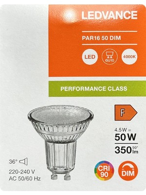 Avarson (1 Adet) Ledvance 4,5W Ilık Beyaz (4000K) Dim Edilebilir GU10 Duylu Cam Spot Ampul