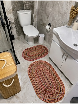 Halımax Milda Jüt 2'li Çift Taraflı Ikili Yıkanabilir Hav Toz Vermez Banyo Paspas Takımı 40X60CM & 50X80CM