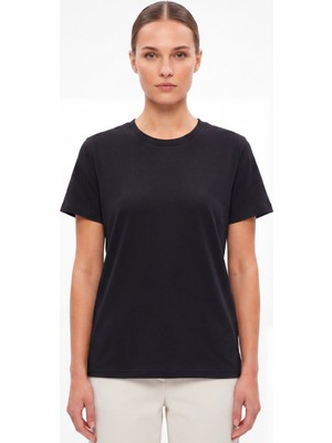 goffra Kadın Vision Bisiklet Yaka Premium Kalite Yoğun Dokulu Pamuklu T-Shirt Siyah W101-R0220-08