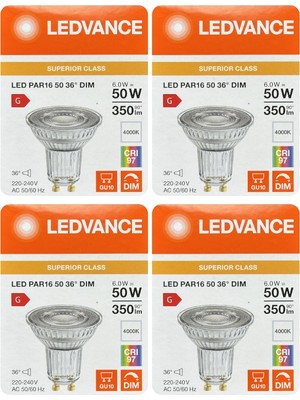Avarson (4 Adet) Ledvance 6W Ilık Beyaz (4000K) Dim Edilebilir GU10 Duylu Cam Spot Ampul