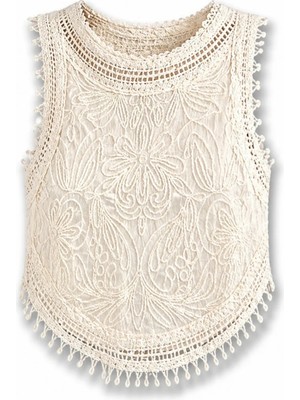 5in1Canpolat Naturel Kroşe Detaylı Bluz 3902