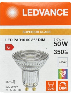 Avarson (1 Adet) Ledvance 6W Ilık Beyaz (4000K) Dim Edilebilir GU10 Duylu Cam Spot Ampul