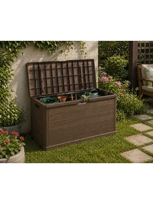 Csb Store Çok Amaçlı Bahçe Saklama Sandığı 280L – Kahverengi Dış Mekan Depolama Kutusu 117X45 cm
