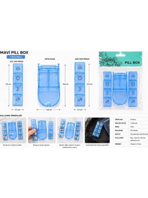 Mavi Pill Box – 7 Bölmeli Haftalık Kutusu