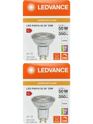 Avarson (2 Adet) Ledvance 6W Ilık Beyaz (4000K) Dim Edilebilir GU10 Duylu Cam Spot Ampul