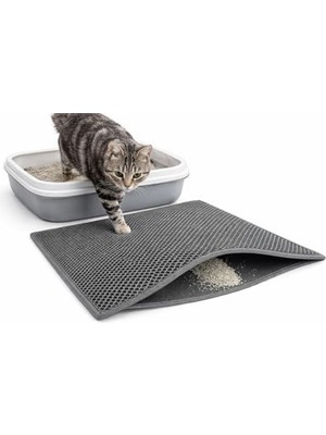 Cekar Store Odesia Çift Katlı Elekli Kedi Tuvalet Önü Paspası, Kum Toplayıcı, 60X45 Cm, Gri