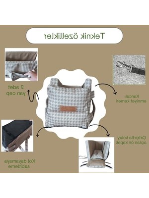 Cekar Store 3 Fonksiyonlu Konsol Taşıma Çantası-Köpek Araba Koltuğu-Köpek Yatağı-Evde Dışarda Arabada (Bej Kazayağı)