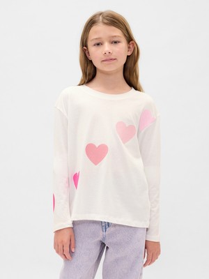 Gap Kız Çocuk Kırık Beyaz Relaxed Grafik T-Shirt