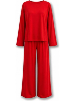 5in1Canpolat Kırmızı Bisiklet Yaka Pijama Takım 0009