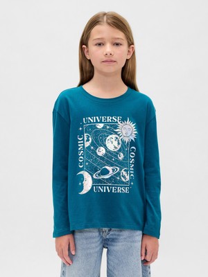 Gap Kız Çocuk Koyu Mavi Relaxed Grafik T-Shirt