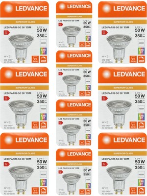 Avarson (10 Adet) Ledvance 6W Ilık Beyaz (4000K) Dim Edilebilir GU10 Duylu Cam Spot Ampul