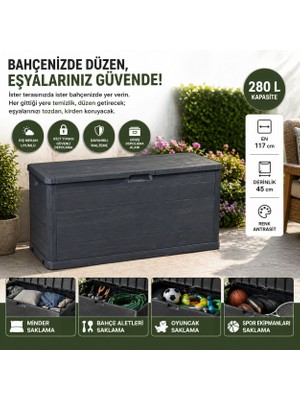 Csb Store Antrasit Depolama Sandığı 280L – Çok Amaçlı Bahçe, Balkon ve Teras Saklama Kutusu