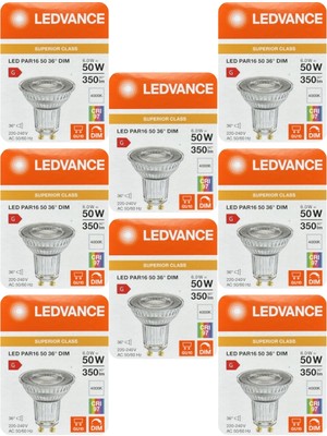 Avarson (8 Adet) Ledvance 6W Ilık Beyaz (4000K) Dim Edilebilir GU10 Duylu Cam Spot Ampul