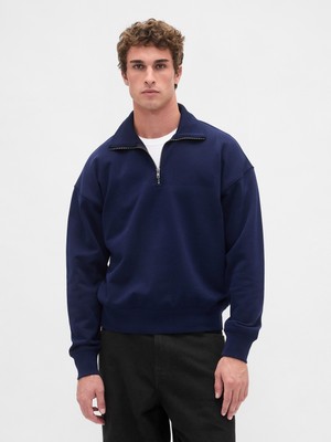 Gap Erkek Lacivert Heavyweight Oversized Yarım Fermuarlı Pullover