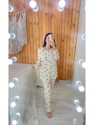 By Gamze Arman Düğmeli Ayıcık Desenli Hamile ve Lohusa Pijama Takımı