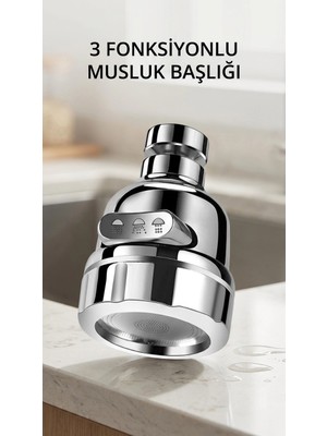 Motto Ticaret 3 Fonksiyonlu Döner Krom Musluk Ucu Su Tasarruflu Aparat