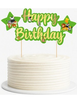 Liya3D Safari Temalı Happy Birthday Pasta Süsü Orman Hayvanları Doğum Günü Pasta Üstü Dekor