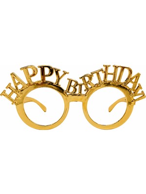 Liya3D Happy Birthday Parti Gözlüğü Gold Renk Doğum Günü Eğlenceli Parti Gözlüğü