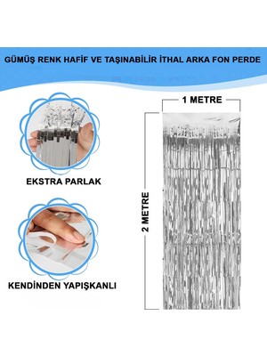 Motto Ticaret Gümüş Renk Ekstra Metalize Parlak Saçaklı Arka Fon Perde Ithal A Kalite 1x2 Metre