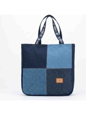 Kadın Denim Özel Tasarım Büyük Boy Tote Omuz Çantası