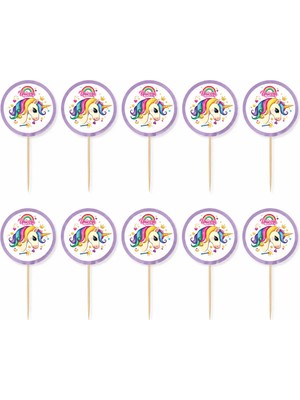 Liya3D 10’lu Unicorn Pasta Kürdanı Unicorn Cupcake Süsü Unicorn Doğum Günü Parti Kürdanı