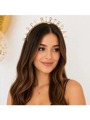 Liya3D Happy Birthday Taç Gold Doğum Günü Tacı Parti Tacı Doğum Günü Aksesuarı