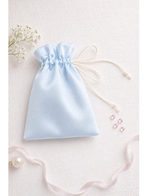 Buem Shop Luvina Saten Hediyelik Kese 10X15 cm Bebe Mavisi Beyaz Ipli Takı ve Hediye Kesesi