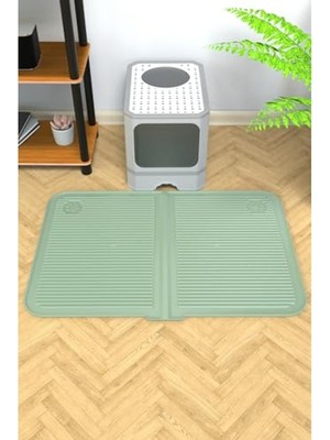Cekar Store Silikon Mama ve Kum Matı Havuzlu Yıkanabilir Kedi Tuvaleti Önü Kedi Kumu Paspası Büyük Boy 40X60 Yeşil