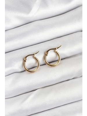Motto Ticaret Mey Ithalat® 316L Çelik Gold Renk 12 mm Halka Kadın Küpe