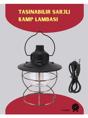 Motto Ticaret Mey Ithalat® USB Şarjlı Retro LED Kamp Feneri – 4 Işık Modu, Su Geçirmez, Taşınabilir