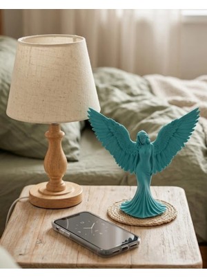 Motto Ticaret Turkuaz Melek Biblo 3D Dekoratif Angel Figür Küçük Boy Ev Aksesuarı
