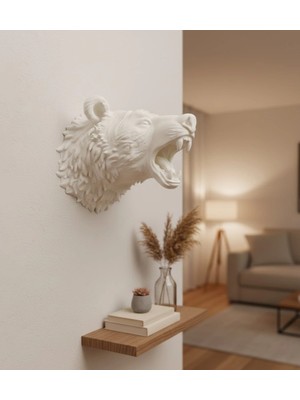 Motto Ticaret Özel Tasarım Beyaz Ayı Duvar Aksesuarı 3D Dekoratif Heykel 25X19 cm