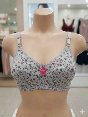 Shine Elagance Gri Kırmızı Yeşil Çiçekli Içi Boş Desteksiz Balensiz Penye Kadın Sütyen Iç Kısmı %70 Cotton Pamuk %30 Polyester