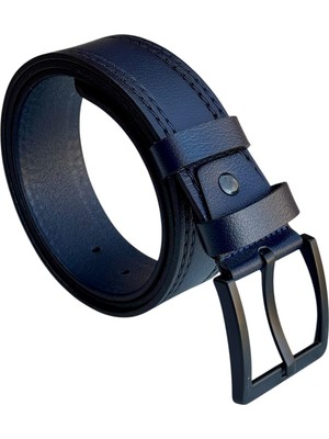 Süzer Deri Lacivert Hakiki Deri Düz Renk Dikişli Model 4.5 Cm. Genişlikli Spor Kemer // 505-28