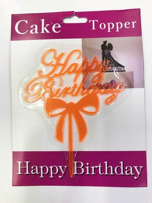Motto Ticaret Mey Ithalat® Happy Birthday Yazılı Fiyonklu Pasta Kek Çubuğu Turuncu Renk
