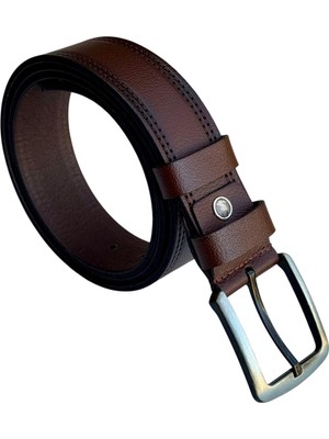 Süzer Deri Kahverengi Hakiki Deri Düz Renk Dikişli Model 4 Cm. Genişlikli Spor Kemer // 409-28